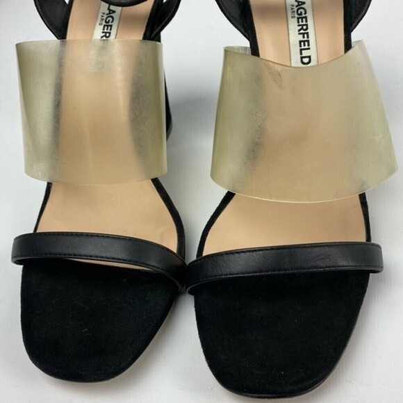 Karl Lagerfeld Paris Raya Block Heel Sandal Womens Size 8M Black Ankle Strap - Picture 5 of 9